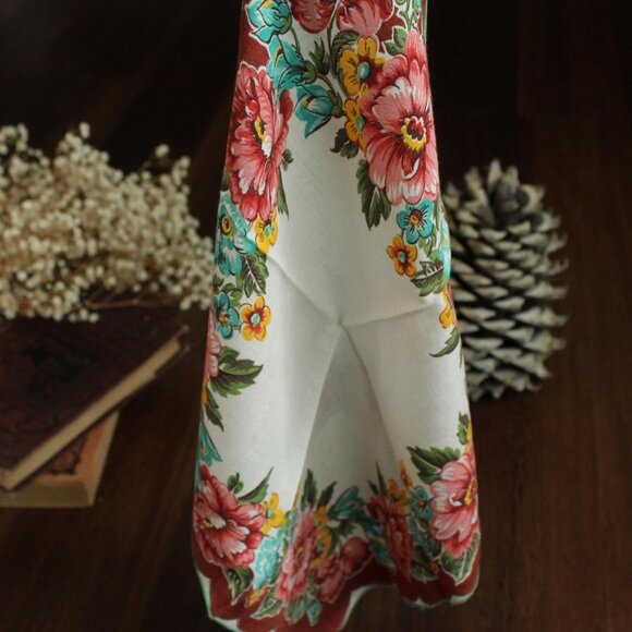 Vintage Handkerchief, Brown and Teal Wildflower Floral Print Cotton Hankie - Picture 10 of 10